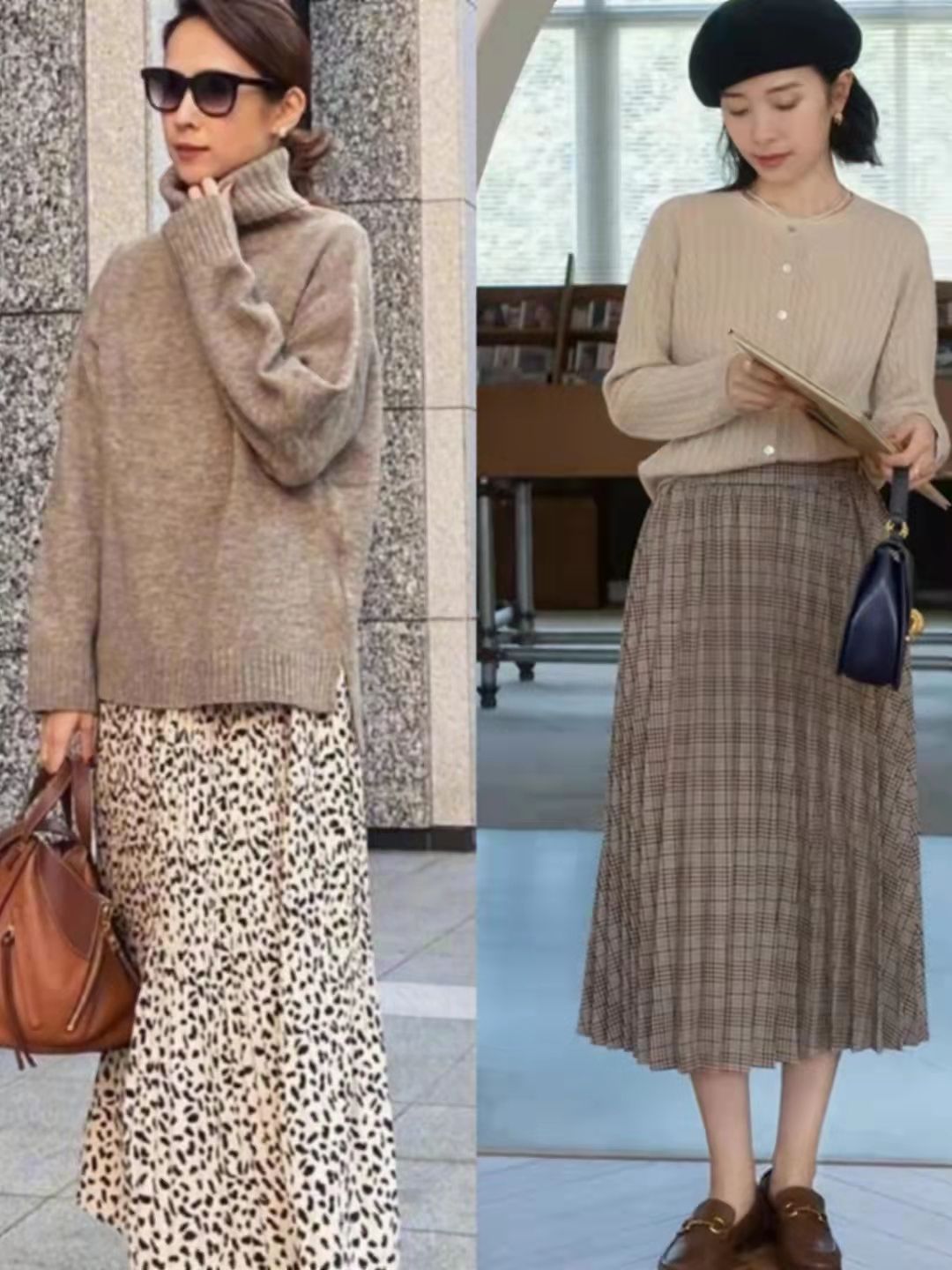 毛衫不一定配小脚裤,秋季换成“过膝裙”更优雅,40岁女人穿真美